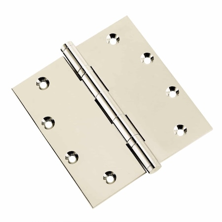 5 X 5 Solid Brass Ball Bearing Hinge, Polished Nickel Finish With Flat Tips